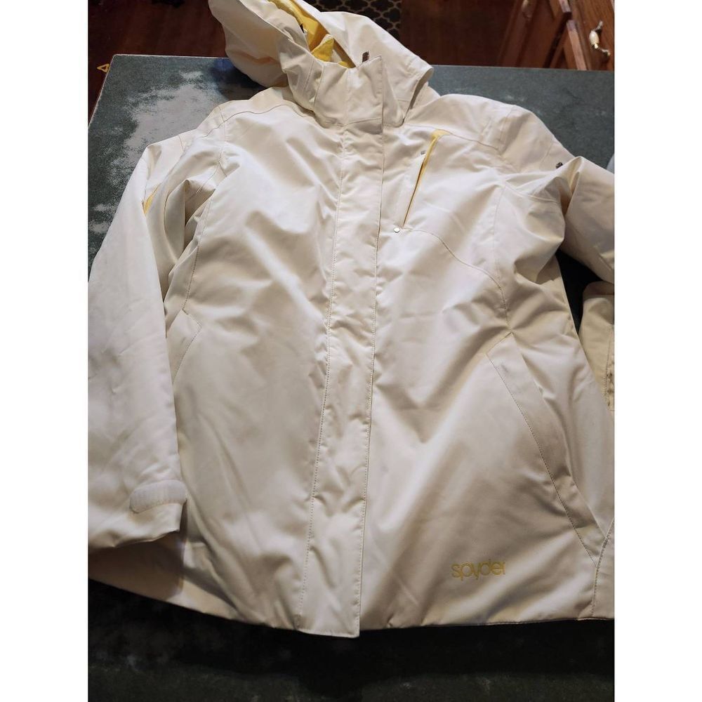 SPYDER white&yellow  Thinsulate hooded  ski jacket sz Large